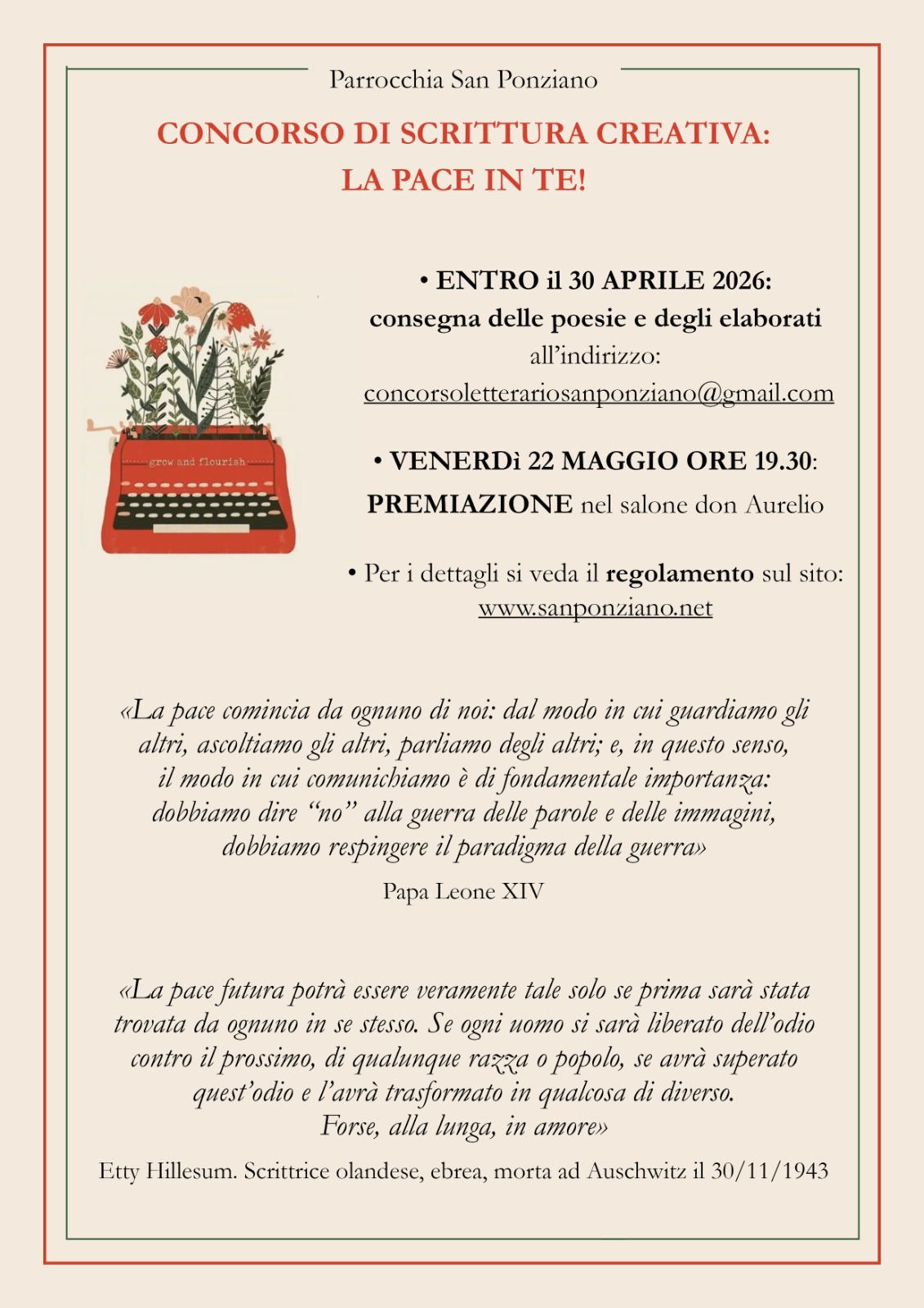 Locandina concorso scrittura creativa: La pace in te!