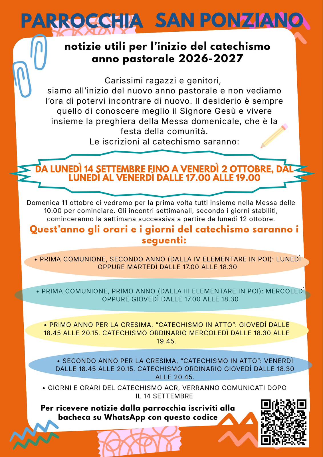 Locandina iscrizioni catechismo 2026-27